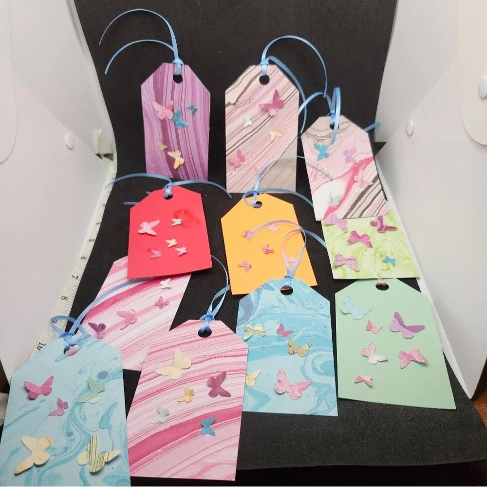 Hand Crafted Butterfly Colorful Gift Tags Thank You Cards Set of 12 - Picture 6 of 6
